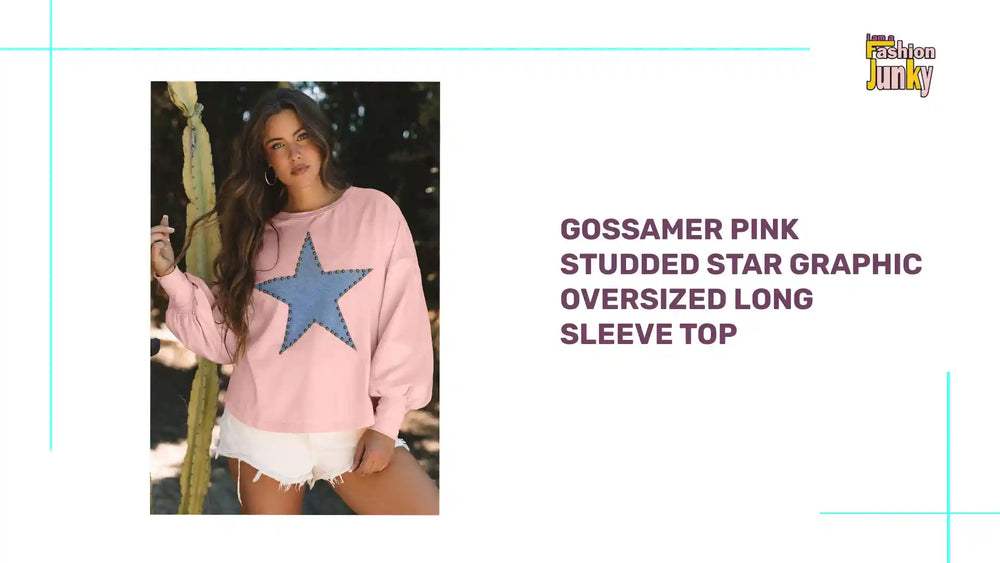 Gossamer Pink Studded Star Graphic Oversized Long Sleeve Top by@Outfy