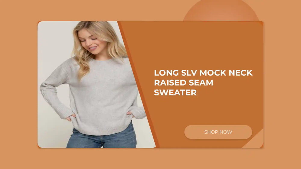 Long Slv Mock Neck Raised Seam Sweater by@Outfy