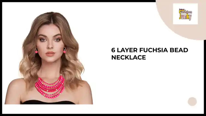 6 Layer Fuchsia Bead Necklace by@Outfy