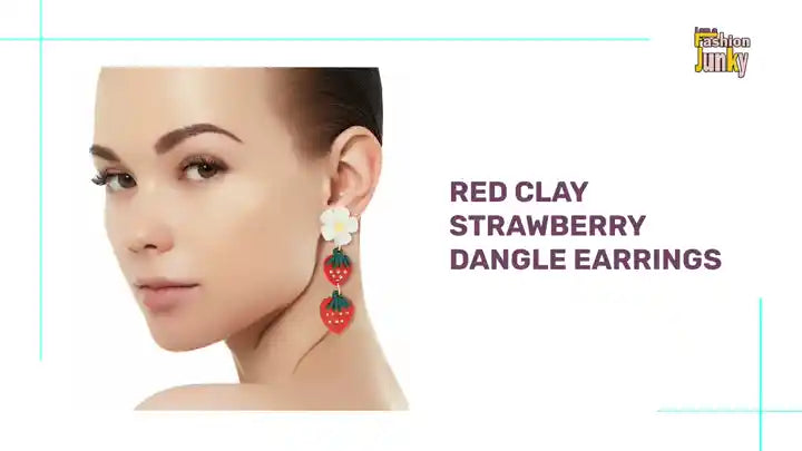 Red Clay Strawberry Dangle Earrings by@Outfy