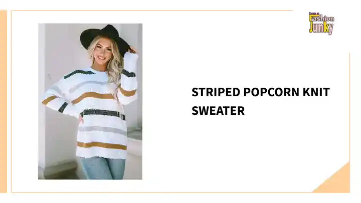 Striped Popcorn Knit Sweater by@Outfy