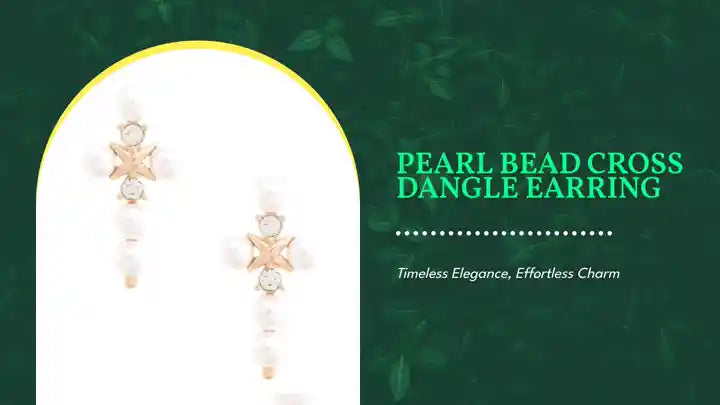 Pearl Bead Cross Dangle Earring by@Outfy