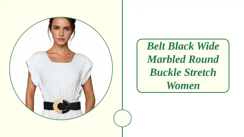 Belt Black Wide Marbled Round Buckle Stretch Women by@Outfy