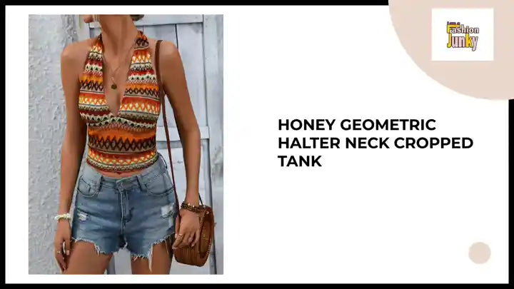 Honey Geometric Halter Neck Cropped Tank by@Outfy
