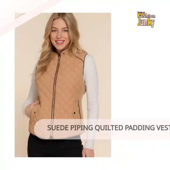 Suede Piping Quilted Padding Vest by@Outfy