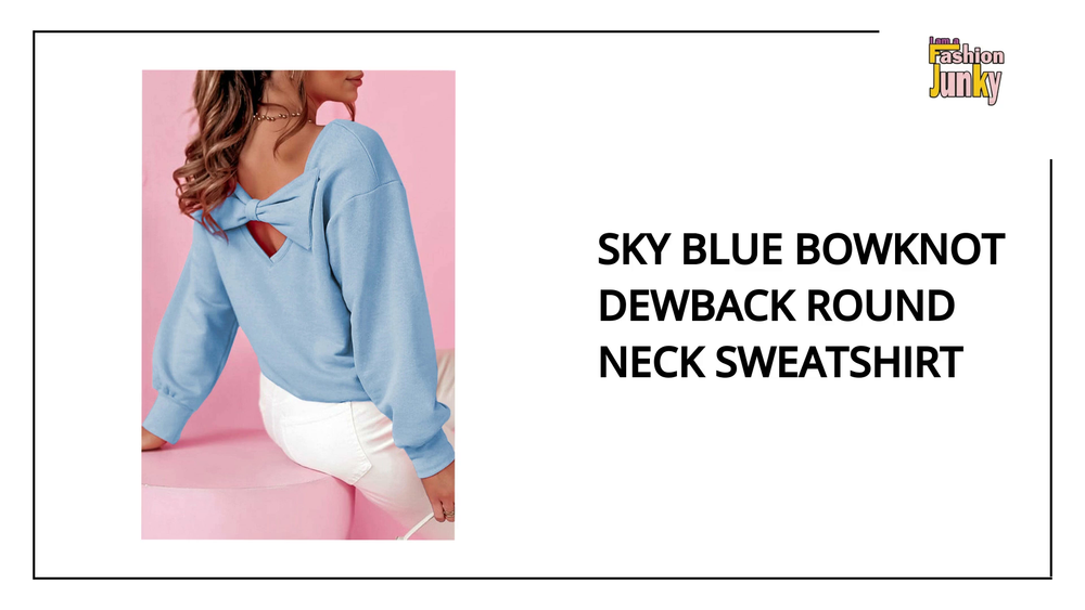 Sky Blue Bowknot Dewback Round Neck Sweatshirt by@Outfy
