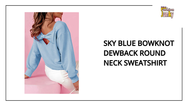 Sky Blue Bowknot Dewback Round Neck Sweatshirt by@Outfy
