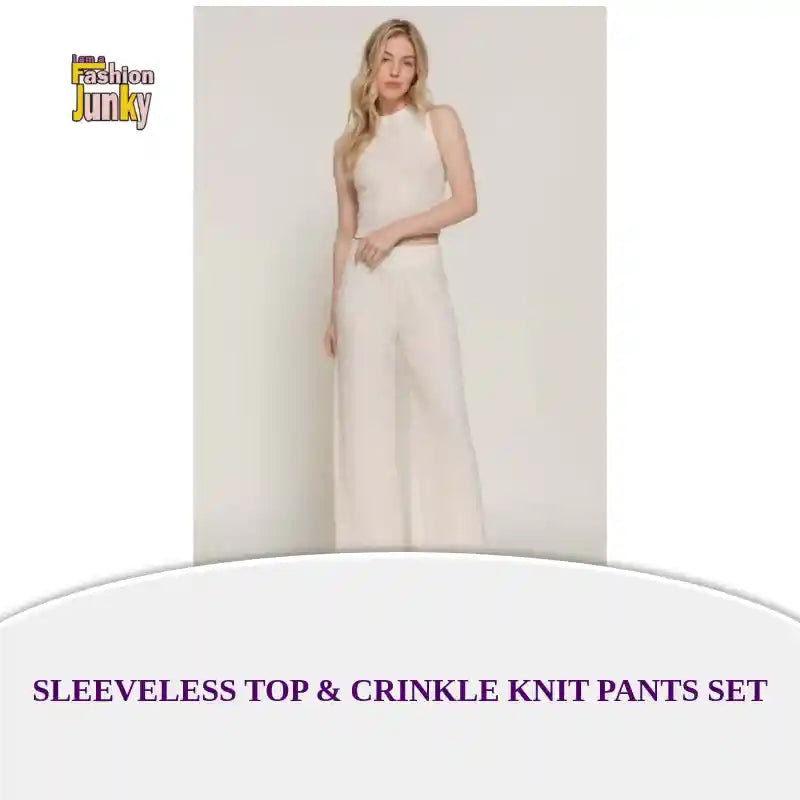Sleeveless Top &amp; Crinkle Knit Pants Set by@Outfy