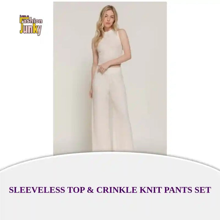 Sleeveless Top &amp; Crinkle Knit Pants Set by@Outfy