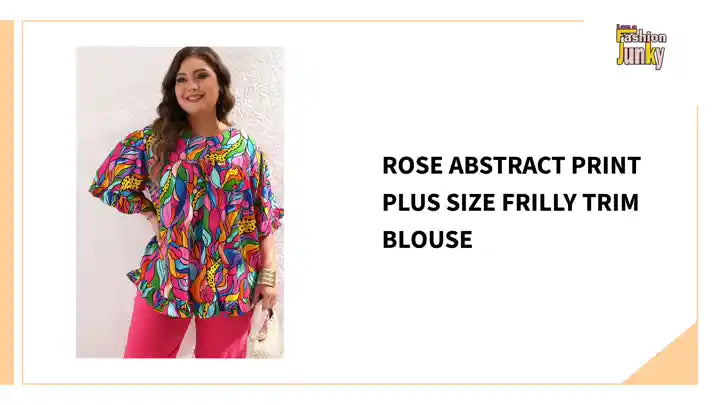 Rose Abstract Print Plus Size Frilly Trim Blouse by@Outfy