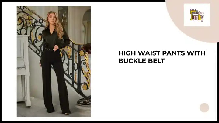 High Waist Pants With Buckle Belt by@Outfy
