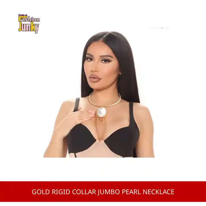 Gold Rigid Collar Jumbo Pearl Necklace by@Outfy