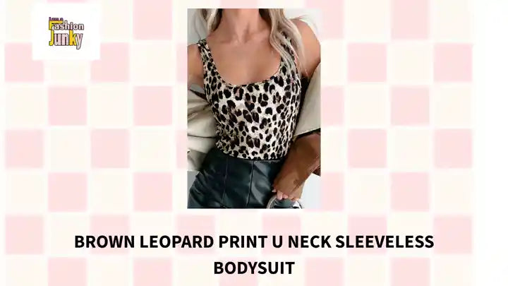 Brown Leopard Print U Neck Sleeveless Bodysuit by@Outfy