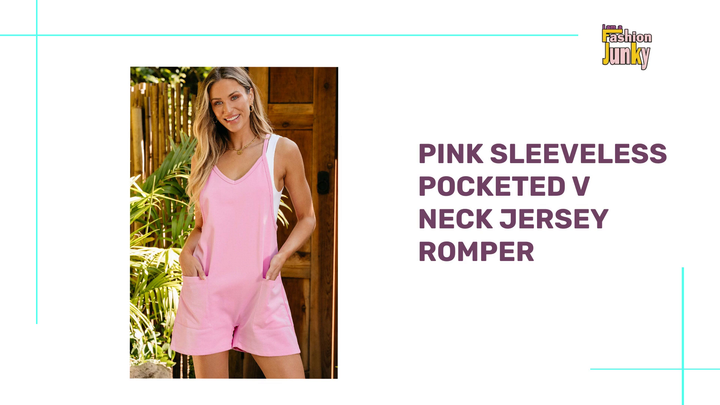 Pink Sleeveless Pocketed V Neck Jersey Romper by@Outfy