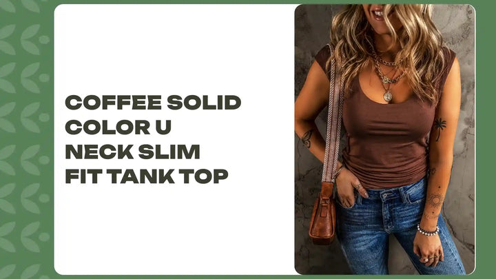 Coffee Solid Color U Neck Slim Fit Tank Top by@Outfy