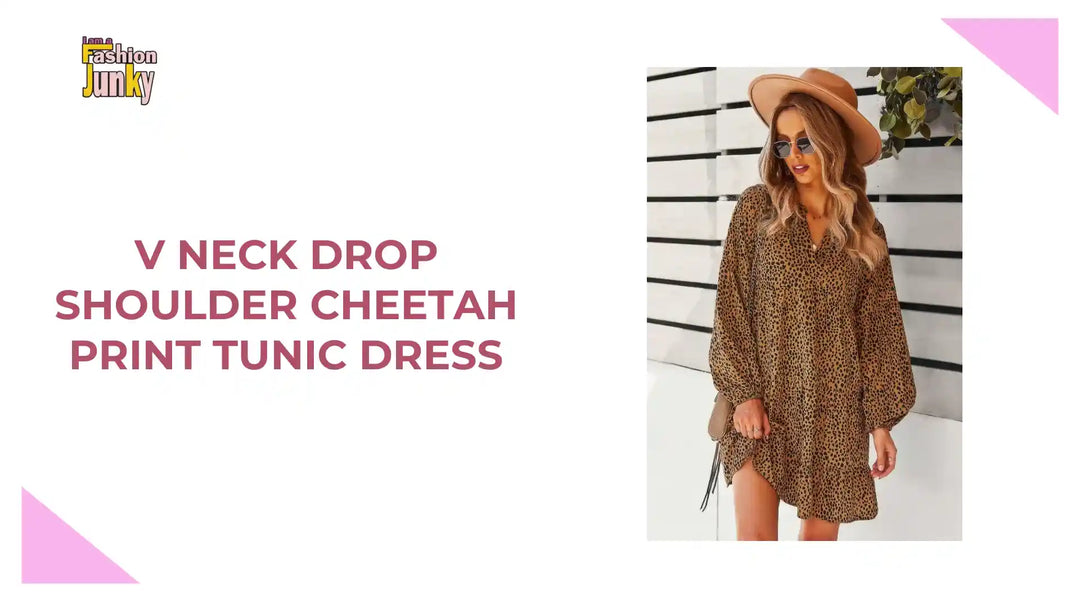 V Neck Drop Shoulder Cheetah Print Tunic Dress by@Outfy