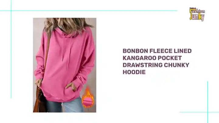 Bonbon Fleece Lined Kangaroo Pocket Drawstring Chunky Hoodie by@Outfy