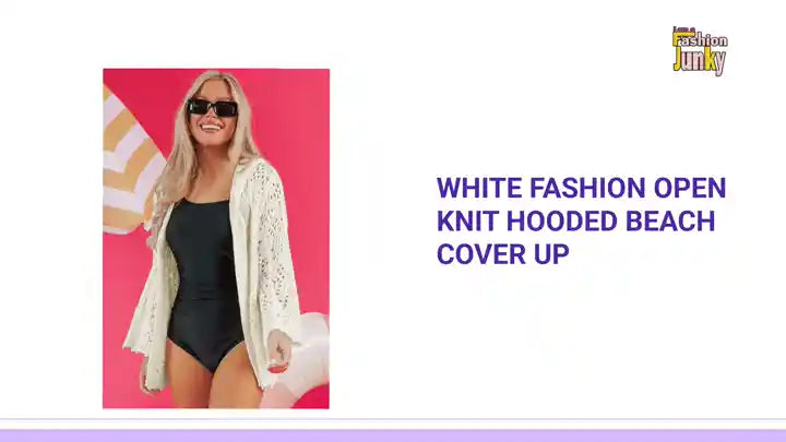 White Fashion Open Knit Hooded Beach Cover Up by@Outfy