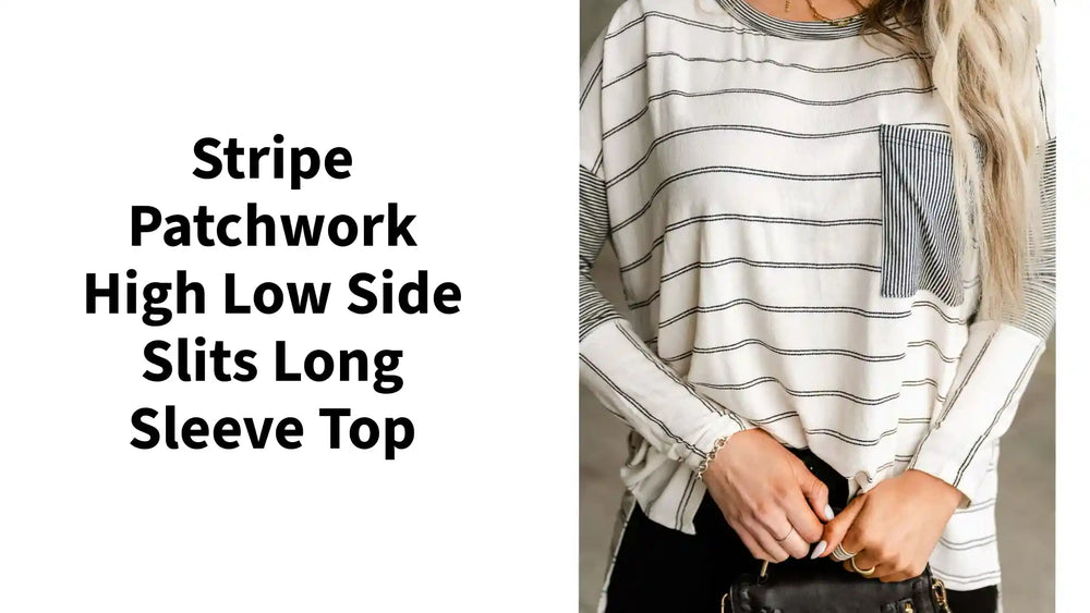 Stripe Patchwork High Low Side Slits Long Sleeve Top by@Outfy