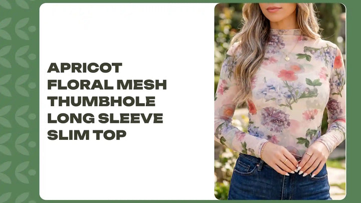 Apricot Floral Mesh Thumbhole Long Sleeve Slim Top by@Outfy