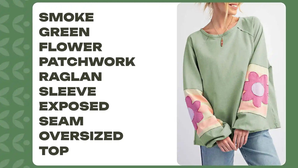 Smoke Green Flower Patchwork Raglan Sleeve Exposed Seam Oversized Top by@Outfy