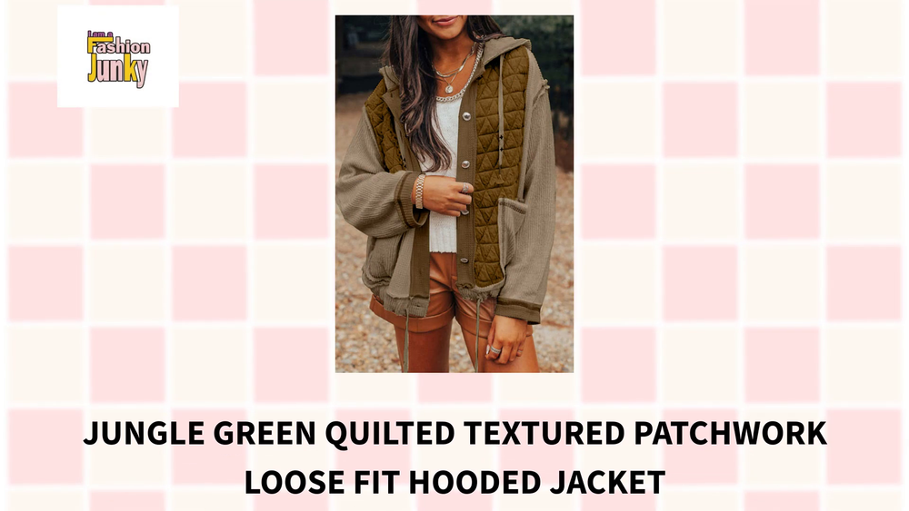 Jungle Green Quilted Textured Patchwork Loose Fit Hooded Jacket by@Outfy