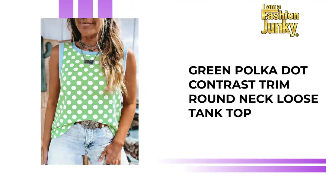 Green Polka Dot Contrast Trim Round Neck Loose Tank Top by@Outfy