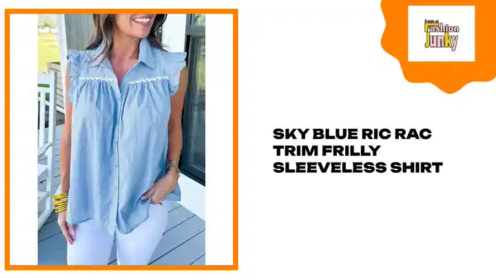 Sky Blue Ric Rac Trim Frilly Sleeveless Shirt by@Outfy