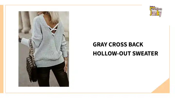 Gray Cross Back Hollow-out Sweater by@Outfy