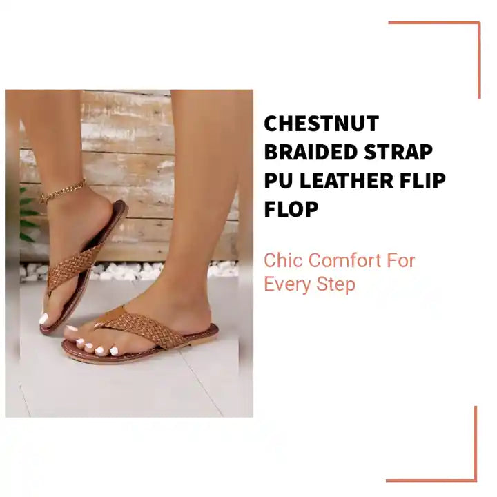 Chestnut Braided Strap PU Leather Flip Flop by@Outfy