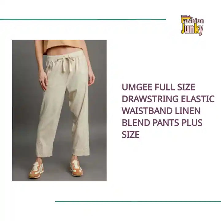 Umgee Full Size Drawstring Elastic Waistband Linen Blend Pants Plus Size by@Outfy