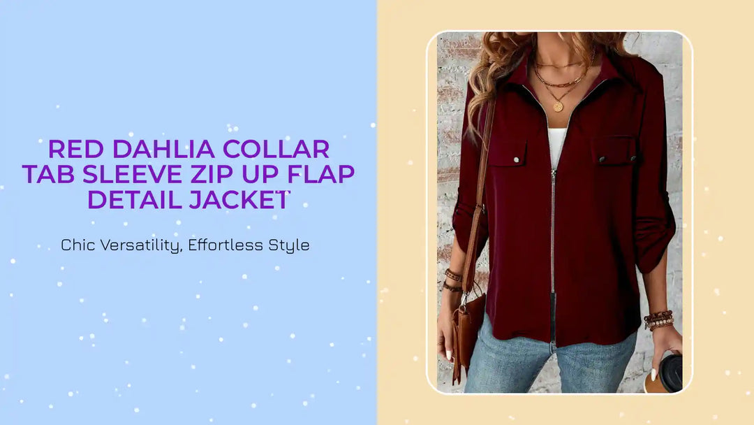Red Dahlia Collar Tab Sleeve Zip Up Flap Detail Jacket by@Outfy