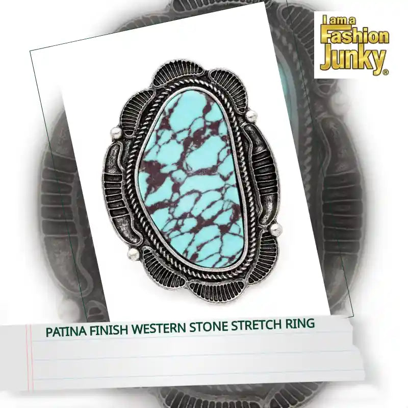 Patina Finish Western Stone Stretch Ring by@Outfy