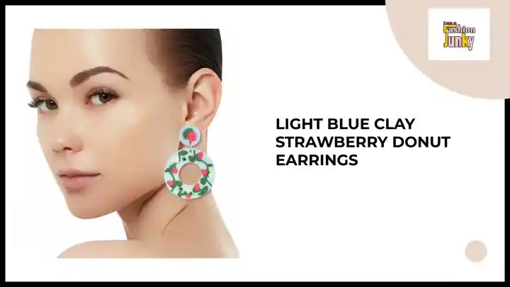 Light Blue Clay Strawberry Donut Earrings by@Outfy