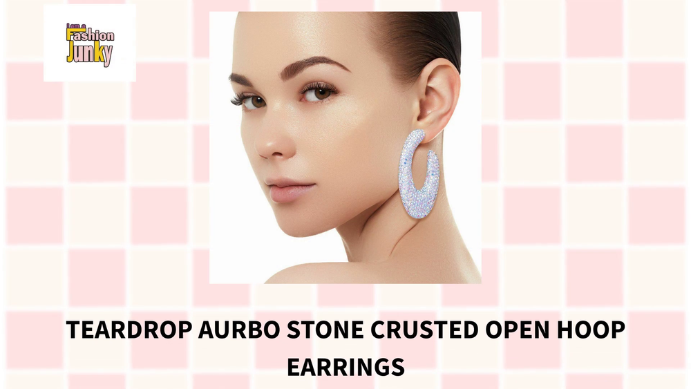 Teardrop Aurbo Stone Crusted Open Hoop Earrings by@Outfy