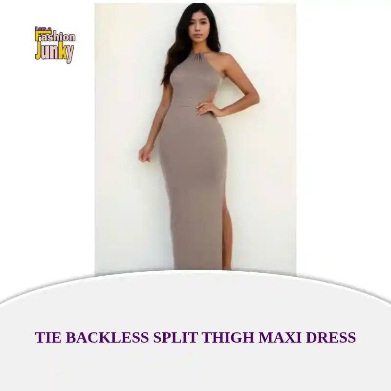 Tie Backless Split Thigh Maxi Dress by@Outfy