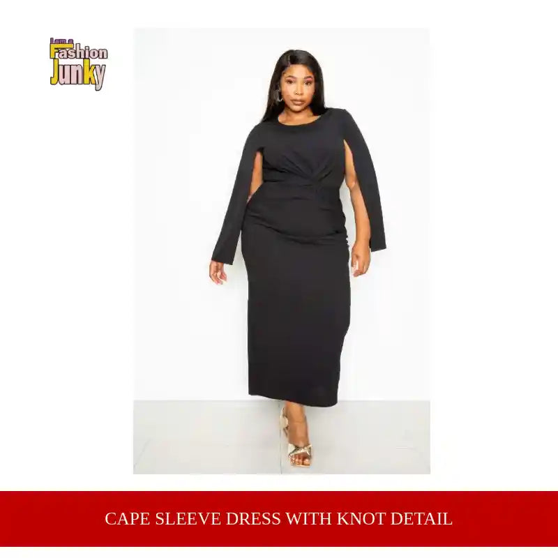 Cape Sleeve Dress With Knot Detail by@Outfy