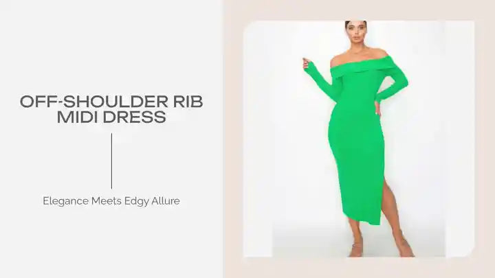 Off-shoulder Rib Midi Dress by@Outfy