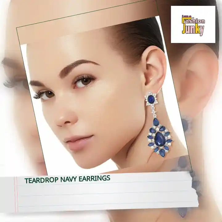 Teardrop Navy Earrings by@Outfy
