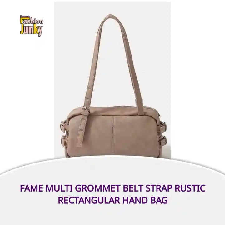Fame Multi Grommet Belt Strap Rustic Rectangular Hand Bag by@Outfy
