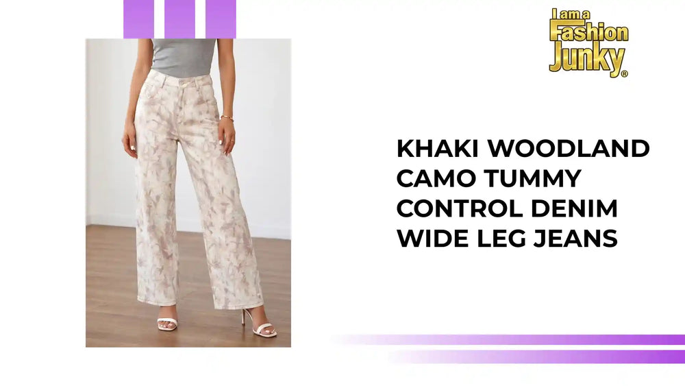 Khaki Woodland Camo Tummy Control Denim Wide Leg Jeans by@Outfy