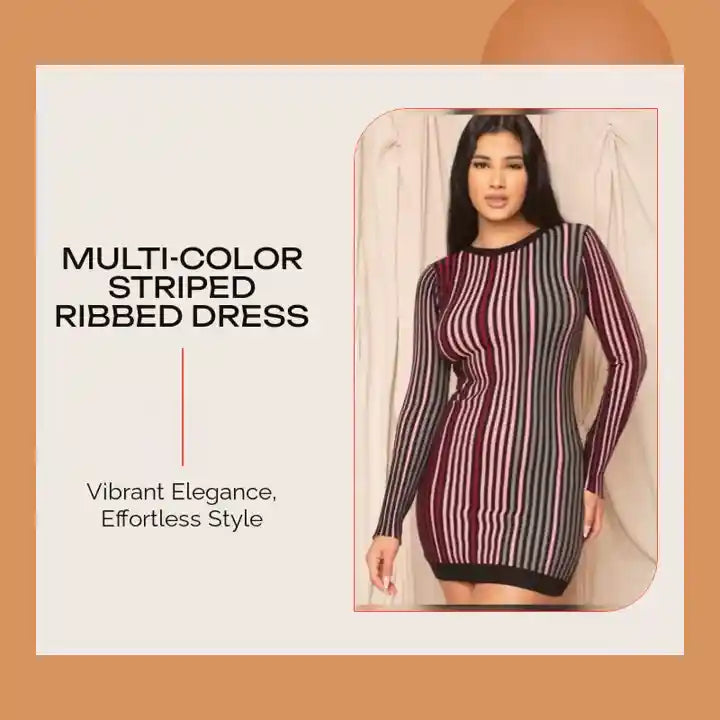 Multi-color Striped Ribbed Dress by@Outfy