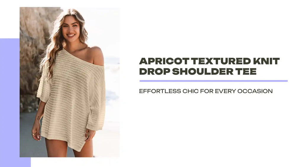 Apricot Textured Knit Drop Shoulder Tee by@Outfy