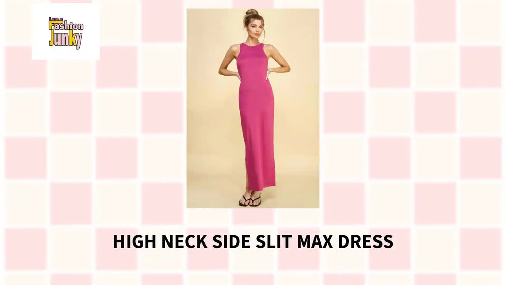 High Neck Side Slit Max Dress by@Outfy