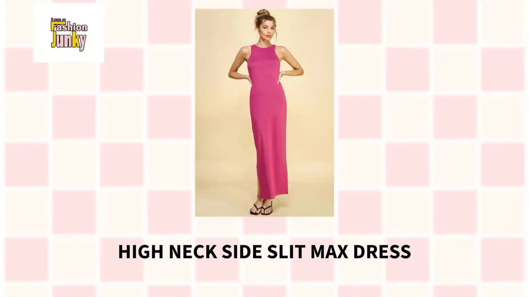 High Neck Side Slit Max Dress by@Outfy