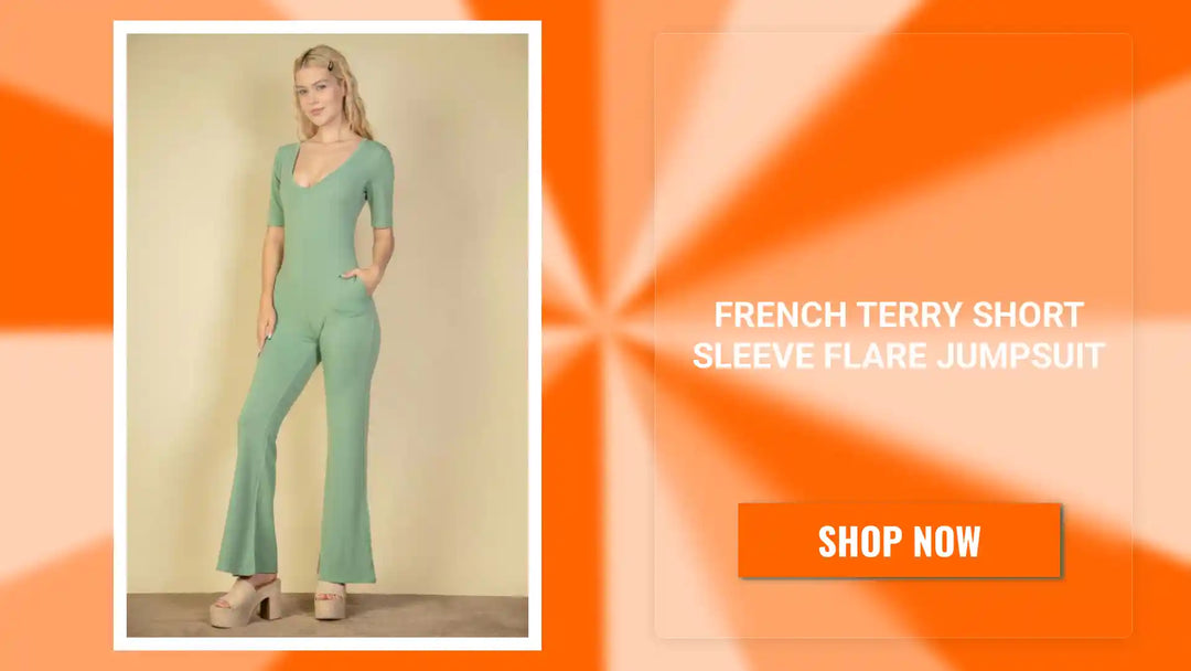 French Terry Short Sleeve Flare Jumpsuit by@Outfy