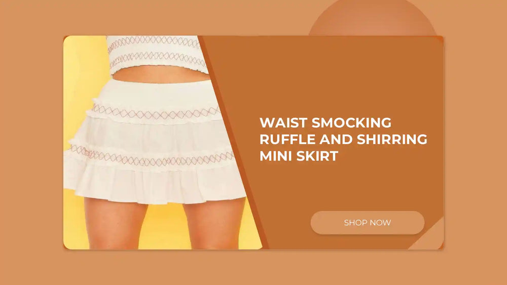 Waist Smocking Ruffle And Shirring Mini Skirt by@Outfy
