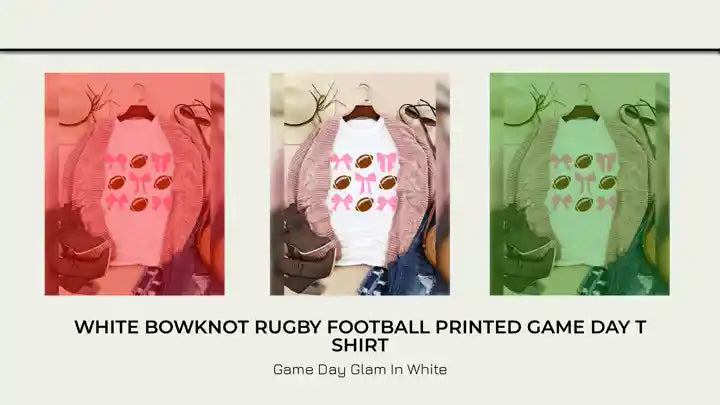 White Bowknot Rugby Football Printed Game Day T Shirt by@Outfy