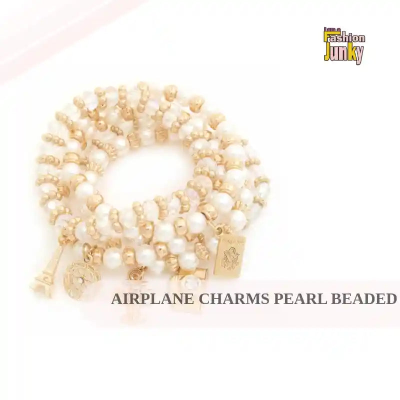 Airplane Charms Pearl Beaded Bracelet by@Outfy
