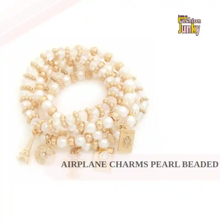 Airplane Charms Pearl Beaded Bracelet by@Outfy